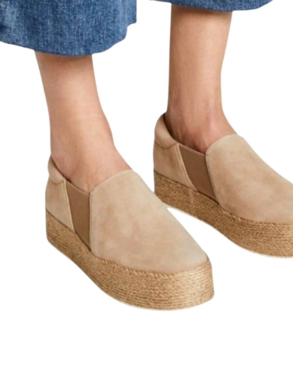 Vince Wilden Espadrille Platform Slip On Sneakers Tan Suede Size 8.5